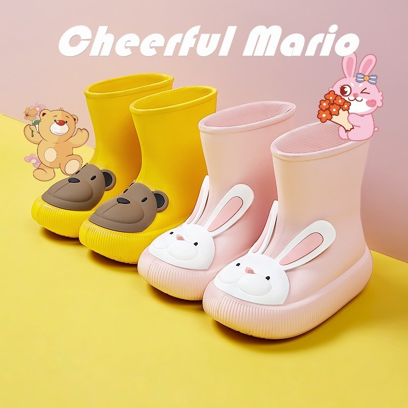 Cheerful Mario 15-22ซม Rain Shoes เด็ก การ์ตูน หมี&กระต่าย รองเท้าบูทฝนเด็ก พื้นหนา กันน้ำ กันลื่น กางเกงบูทกันน้ําเด็ก