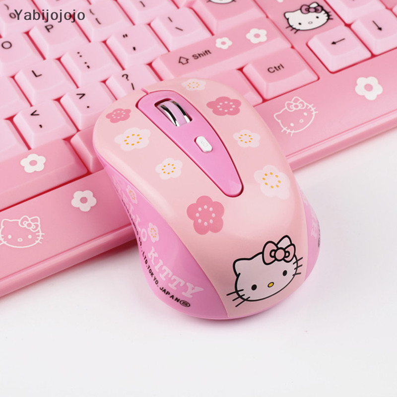 Yabijojojo 2.4G เมาส์คอมพิวเตอร์ไร้สาย Ergonomic Silent Creative เมาส์ Hallo Kitty น่ารักเม้าส์สาวสีชมพูของขวัญสําหรับแล็ปท็อป PC MAC คอมพิวเตอร์ใหม่