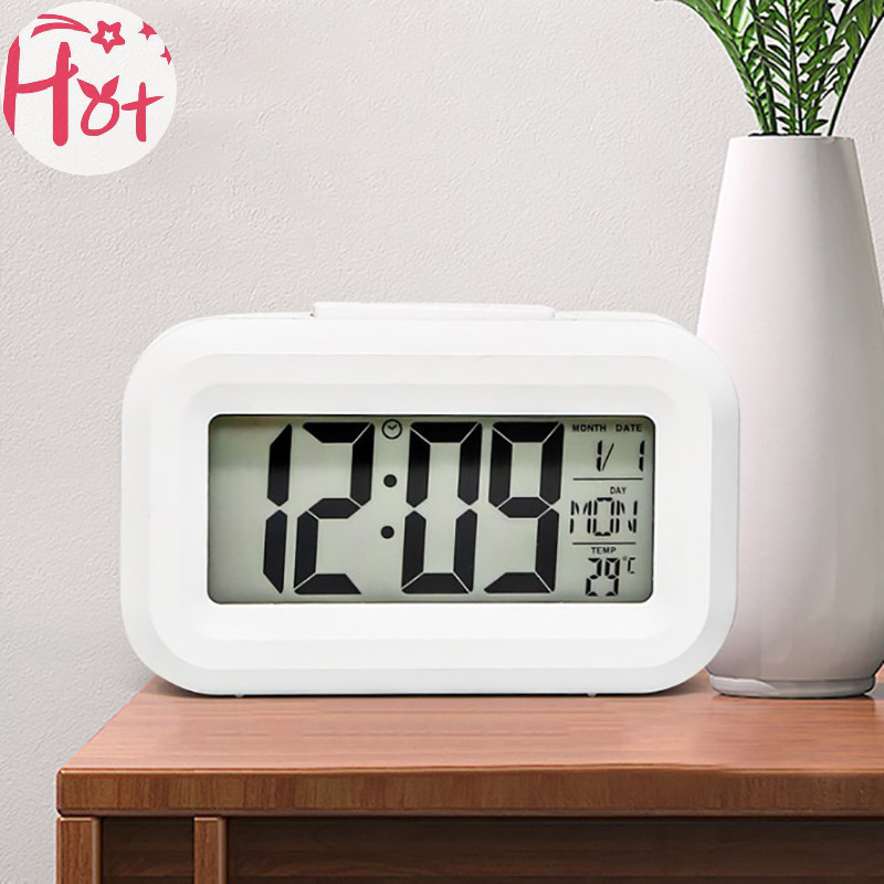 Ge LED Digital Night Glow นาฬิกาปลุกอิเล็กทรอนิกส์สําหรับ Home Office Backlight Snooze ปฏิทินนาฬิกาอุณหภูมินาฬิกาอิเล็กทรอนิกส์ Square