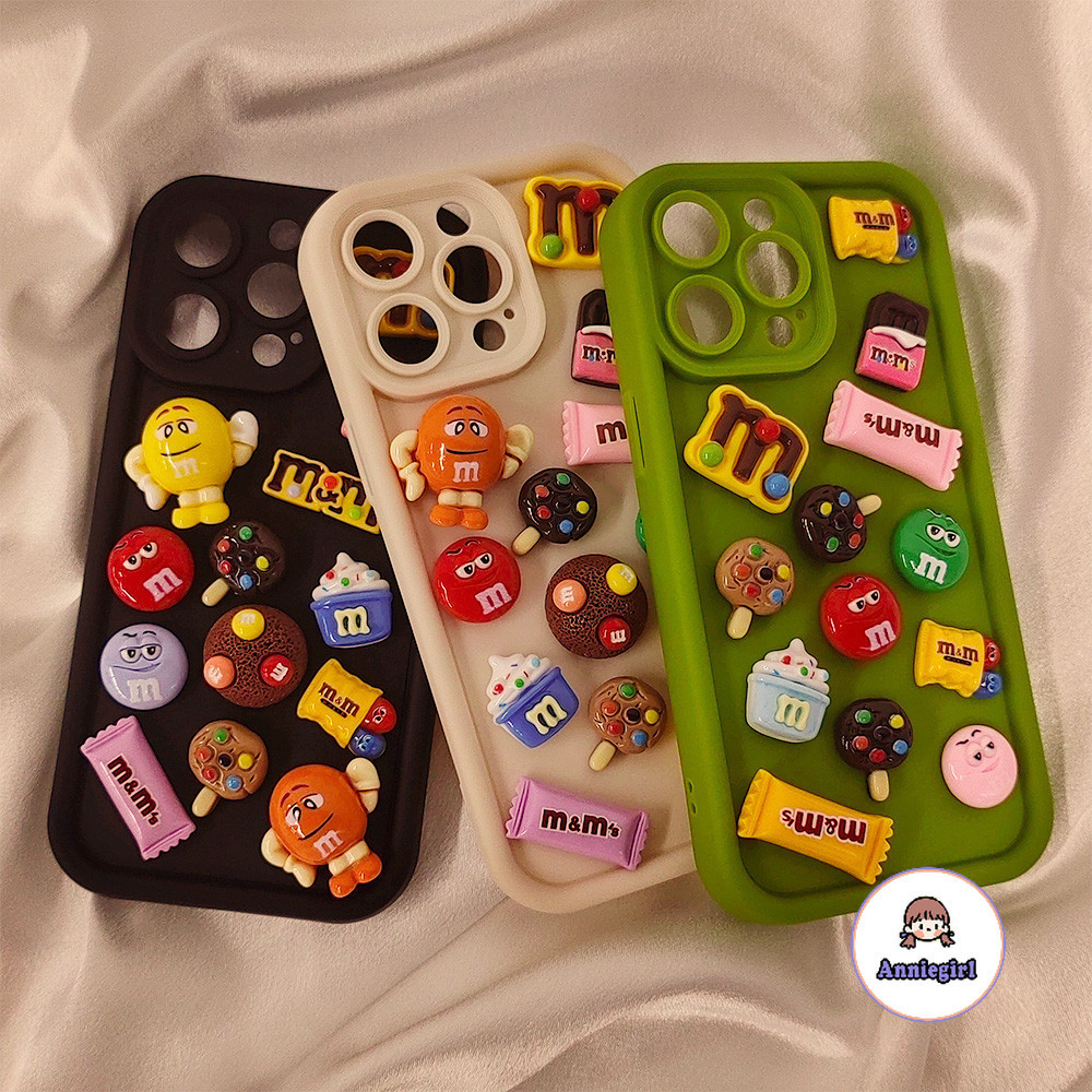 การ์ตูน 3D M&M's ถั่วซิลิคอนเคสโทรศัพท์สําหรับ IPhone 11 15 14 Pro Max 12 13 Promax 14plus XS XR 7 8 Plus กันกระแทกเลนส์ป้องกันโทรศัพท์นุ่มปกหลัง