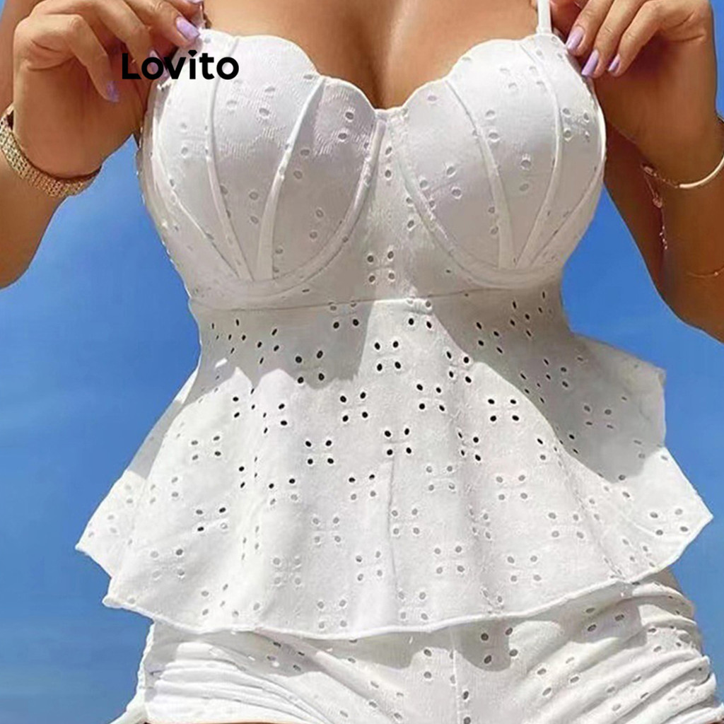 Lovito ชุดบิกินี่ผู้หญิง ลายดอกไม้ ทรงป้ายหน้า สไตล์หรูหรา LNA67193