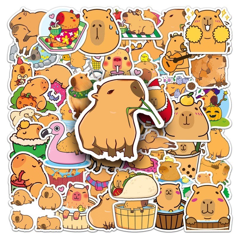 50pcs การ์ตูน Capybara สติกเกอร์ Decals ตกแต่ง DIY โทรศัพท์โน้ตบุ๊คกระเป๋าเดินทางแล็ปท็อปตู้เย็นเด็กสติกเกอร์