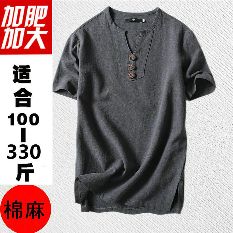 180 กก. สามารถใส่เสื้อยืดขนาดใหญ่ผ้าลินินแขนสั้นฤดูร้อน บวก อ้วน ผู้ชาย ผู้ชาย บางสไตล์หลวมผ้าฝ้าย ระบายอากาศได้ - รูปที่ 6