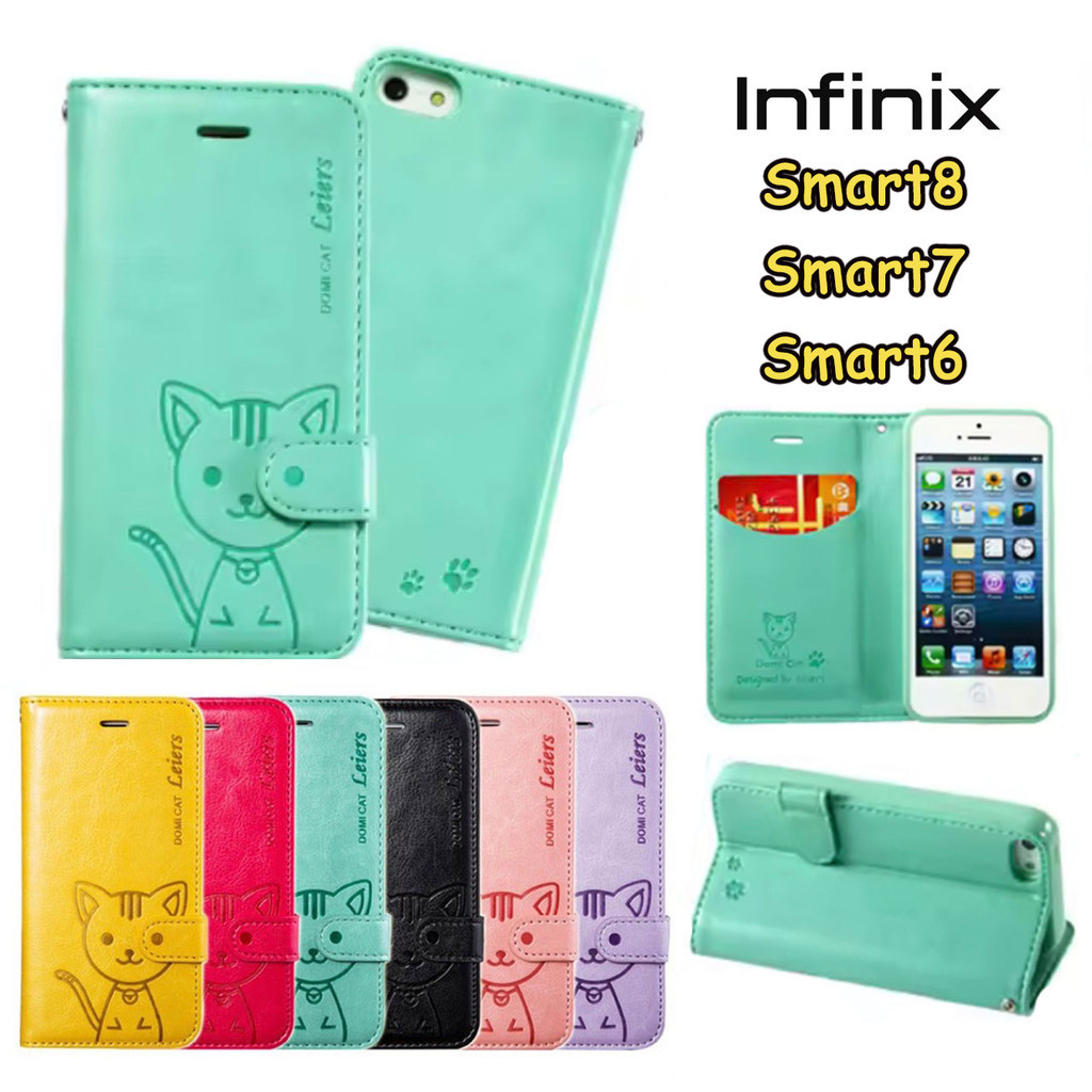 เคสโทรศัพท์หนัง ฝาพับ ล็อค SMART 8 /Hot40i สำหรับ INFINIX Smart8 Smart7 Smart6 ใส่บัตรได้ กันกระแทก แถมสาย พร้อมส่ง