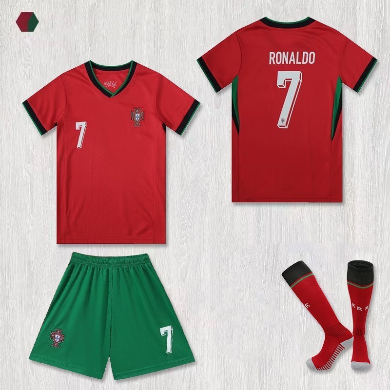 ชุดเสื้อฟุตบอล 3 ชิ้น/เด็ก CR7 ชุดฝึกซ้อมฟุตบอลเจอร์ซีย์