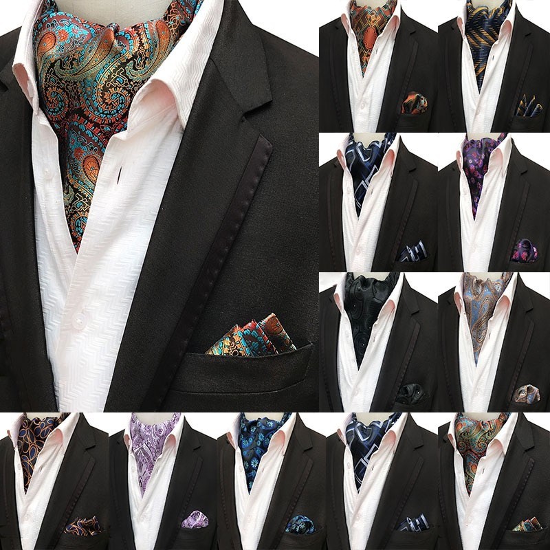 Mans Vintage Ascot Tie กระเป๋าสแควร์ชุด Luxury Mans Paisley ดอกไม้ Cravat คอ Tie ผ้าเช็ดหน้าสําหรับชาย
