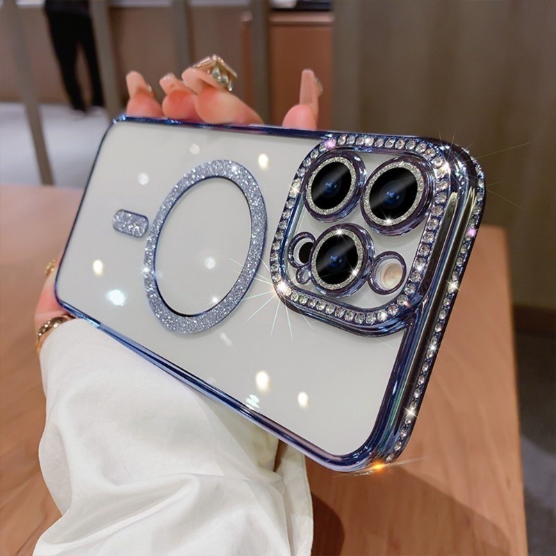 หรูหราชุบ Bling Diamond Glitter สําหรับ iPhone 15 Pro Max 14 13 12 11 Pro Max 14 15 Plus ฝาครอบชาร์จไร้สาย welldream02