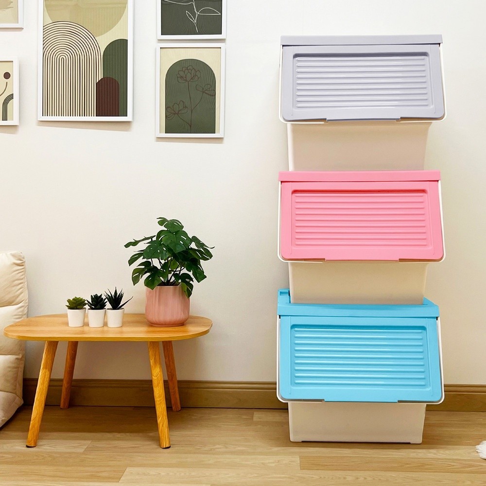 P&P_chic shop PETCH กล่องเก็บของพร้อมฝาสไลด์ size L 44x42x40.5cm. รุ่น 8221 สีชมพู