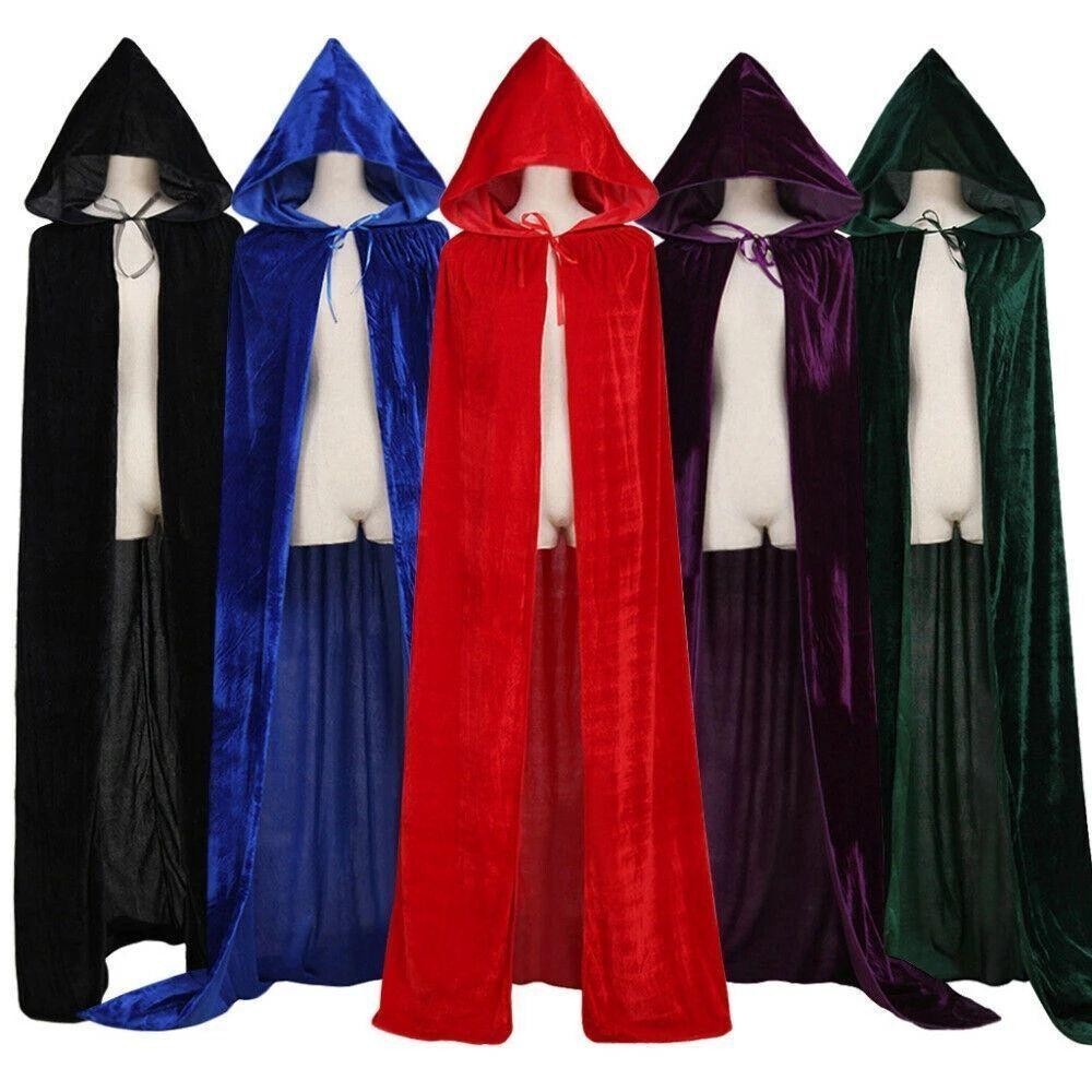Unisex ผู้ใหญ่ Hooded Cloak ยาวกํามะหยี่ Cape สําหรับฮาโลวีนคอสเพลย์เครื่องแต่งกาย Hooded Cape Masqu