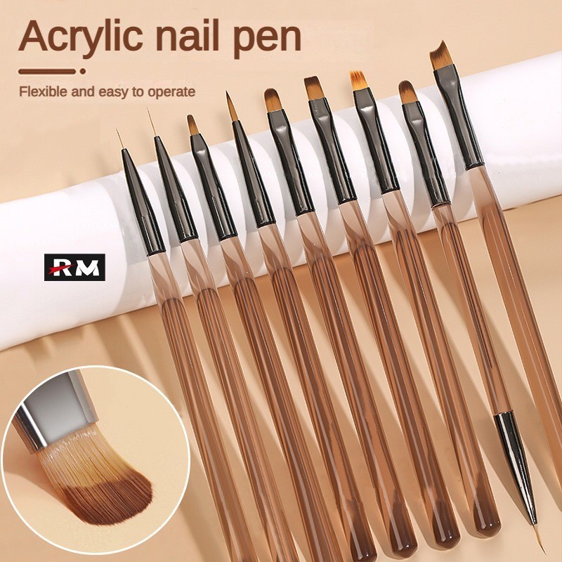 9 High-Endสีน้ําตาลเล็บปากกาExtremely Fineเล็บแปรงLight Therapyปากกาญี่ปุ่นภาษาฝรั่งเศสคําเล็บแปรงเจลปากกาเล็บปากกาผีเสื้อและดอกไม้ภาพวาดเล็บเครื่องมือ