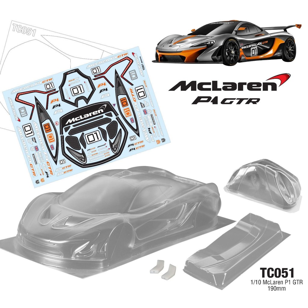 TC051 1/10 McLaren P1 GTR, 190 มม., PC โปร่งใส, พร้อมถ้วยโคมไฟ