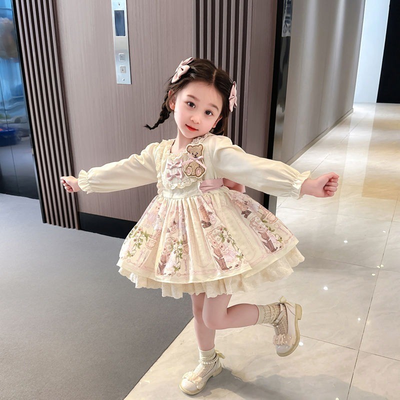 สาวฤดูใบไม้ผลิฤดูใบไม้ร่วงโลลิต้าชุดเจ้าหญิงเด็กน่ารักสไตล์ตะวันตกชุดเด็กวันเกิดปุยชุด
