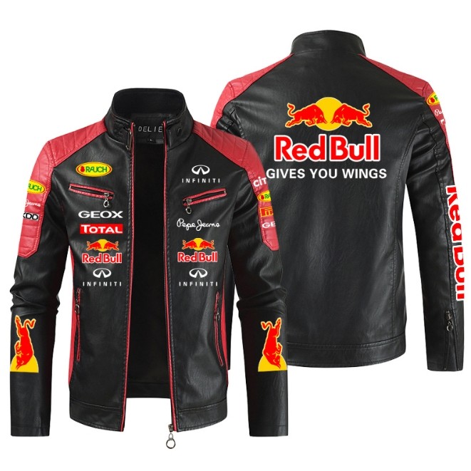 RED BULL leather jacket, F1 team clothing, racing style leather jacket, vintage motorcycle clothing,