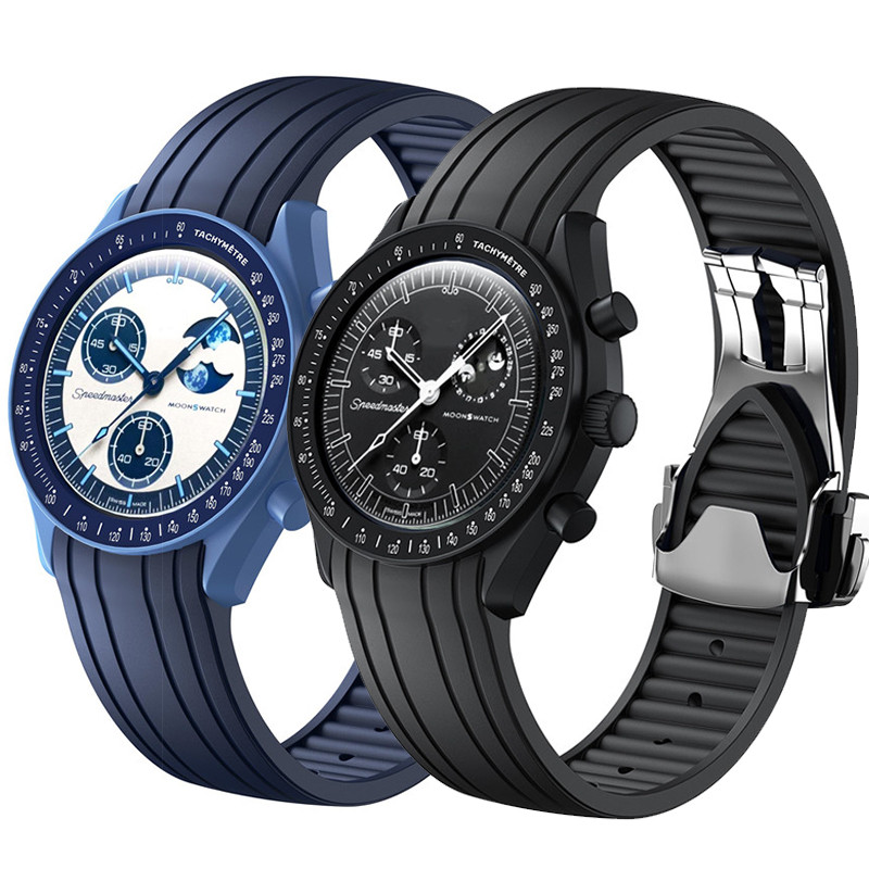 สายยางปลายโค้งสําหรับ Swatch X Omega joint MoonSwatch 20 มม.กีฬานาฬิกาซิลิโคนผู้ชายผู้หญิงกันน้ําสร้อยข้อมือหัวเข็มขัดพับ