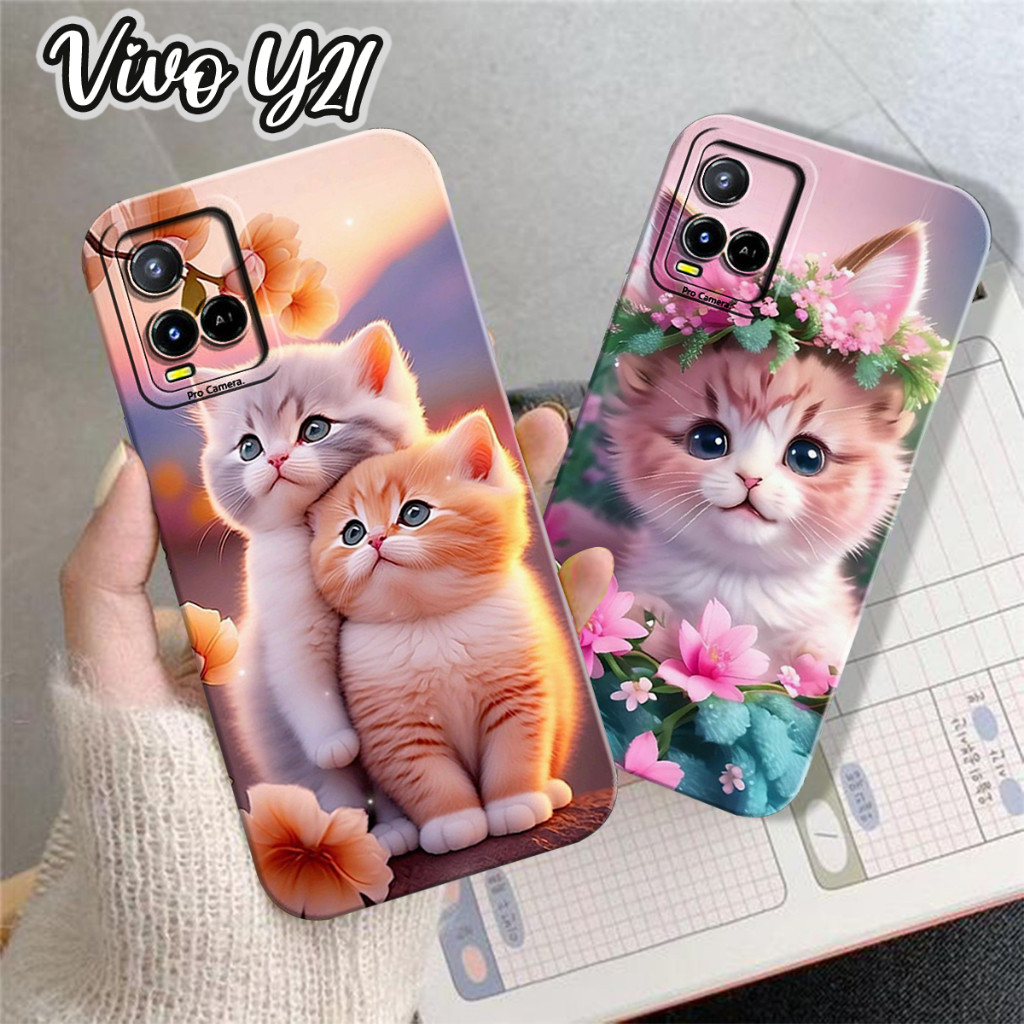 HP Softcase Prokamera VIVO Y21/Y21A/Y21S/Y33S/Y33T Cute Cat Motif Full Color Trend Casing - เคสน่ารั