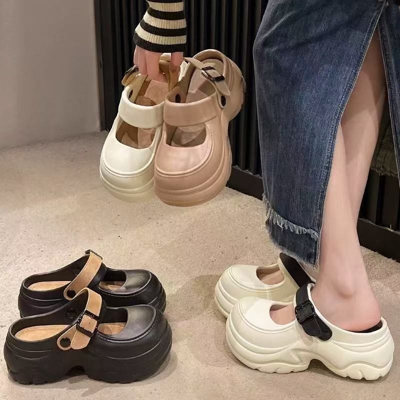 พร้อมส่งจากไทย TX634 รองเท้าแตะเมรี่เจน พื้นนุ่มพื้นหนา อเนกประสงค์ รองเท้าแตะปิดนิ้วเท้า พื้นหนา2.5