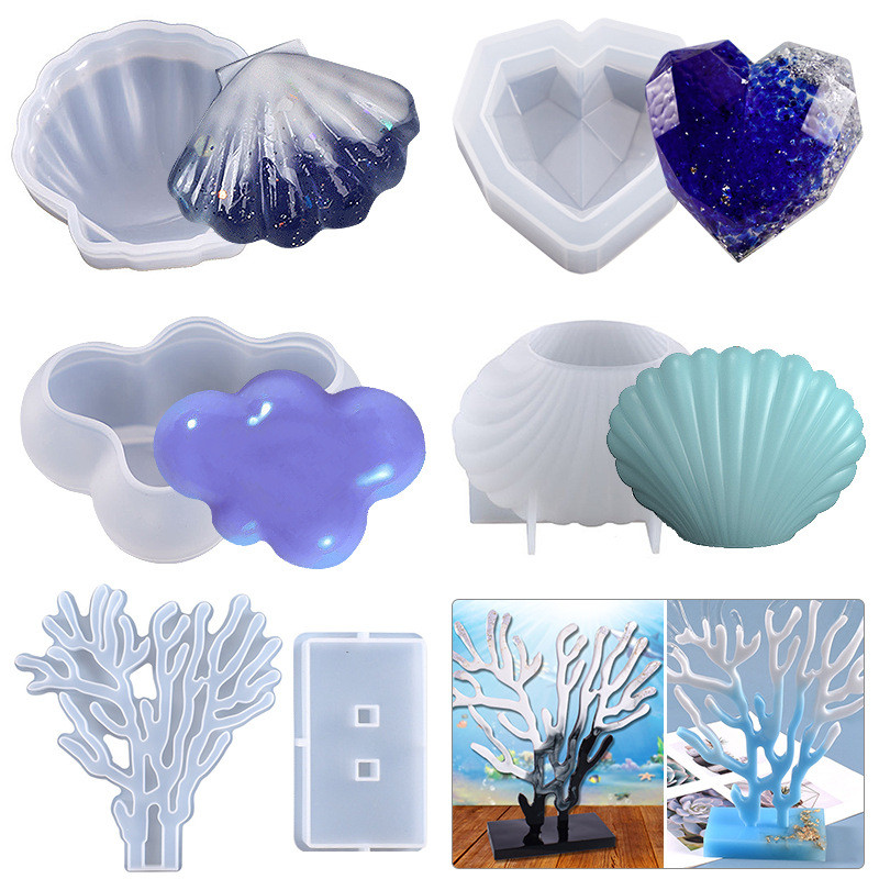 35 ประเภทแม่พิมพ์อีพ็อกซี่หิน Rockery Peak Shell พีชหัวใจรูปหัวใจ Cloud Spine Coral เครื่องประดับแม่พิมพ์ซิลิโคน
