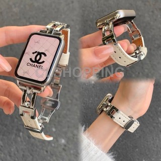 ใหม่หรูหราเลื่อนเพชรสายหนังสําหรับ Redmi watch 5 4 สมาร์ทนาฬิกาโลหะผีเสื้อหัวเข็มขัดสายรัดข้อมือสําหรับ Xiaomi สมาร์ท band 9pro miband 8pro Galaxy 7 6 44 มม.40 มม.20 มม.