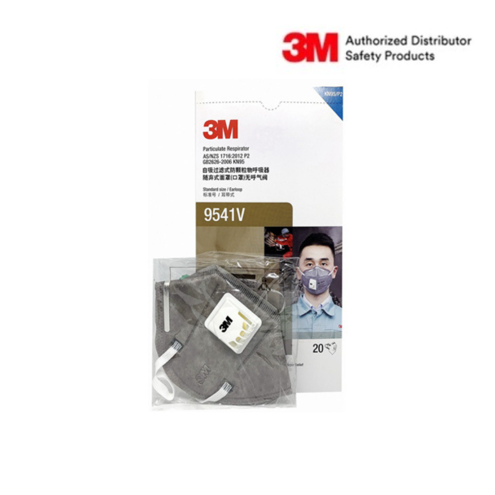 3M™ 9541V หน้ากากคาร์บอน สายคล้องหู มีวาล์ว P2, 20 ชิ้น/กล่อง