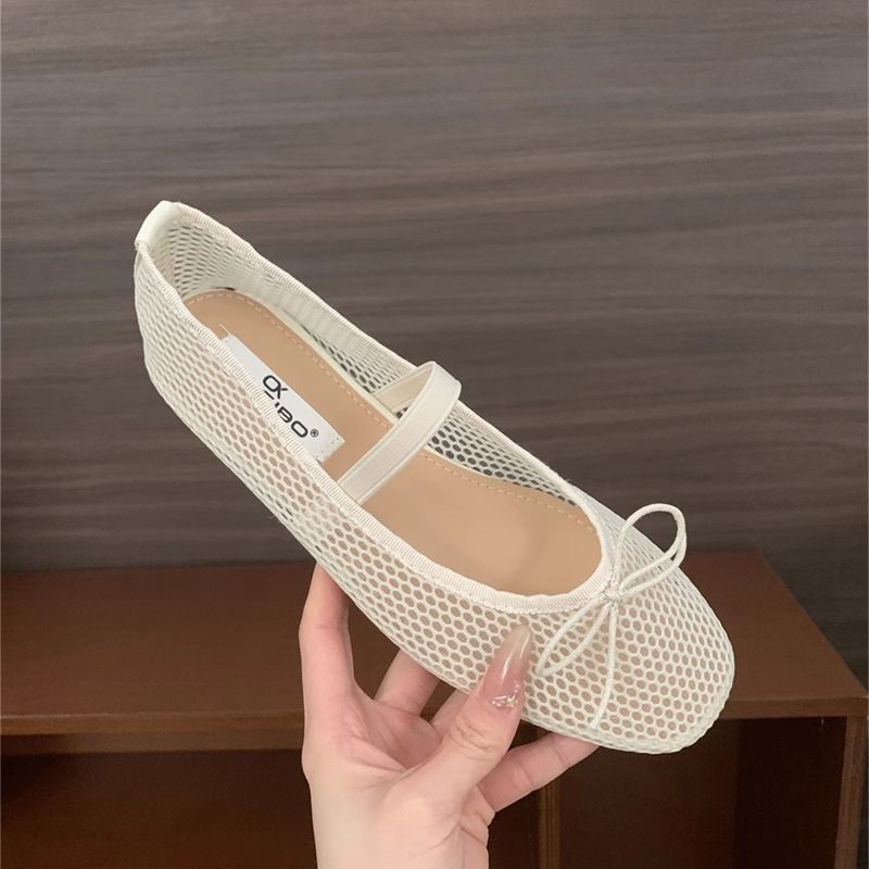 รองเท้าแมรี่เจนกลวงแบนรองเท้าบัลเล่ต์ระบายอากาศ - รูปที่ 5