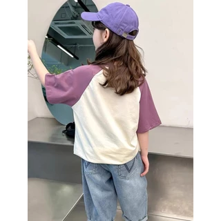(จัดส่งตลอด 24 ชั่วโมง) KIDS PRINCESS เด็กผ้าฝ้ายสีชนกันแขนสั้นฤดูร้อนใหม่เสื้อยืดเด็กครึ่งแขนด้านบน D16