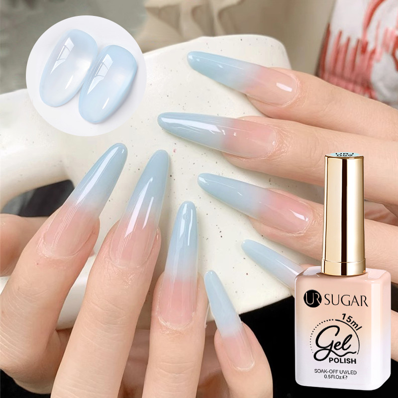 Ur SUGAR 15ml Jelly Blue เล็บเจลสีชมพูกึ่งถาวรเล็บแต่งเล็บ Soak Off LED UV เจลเคลือบเงาเล็บ