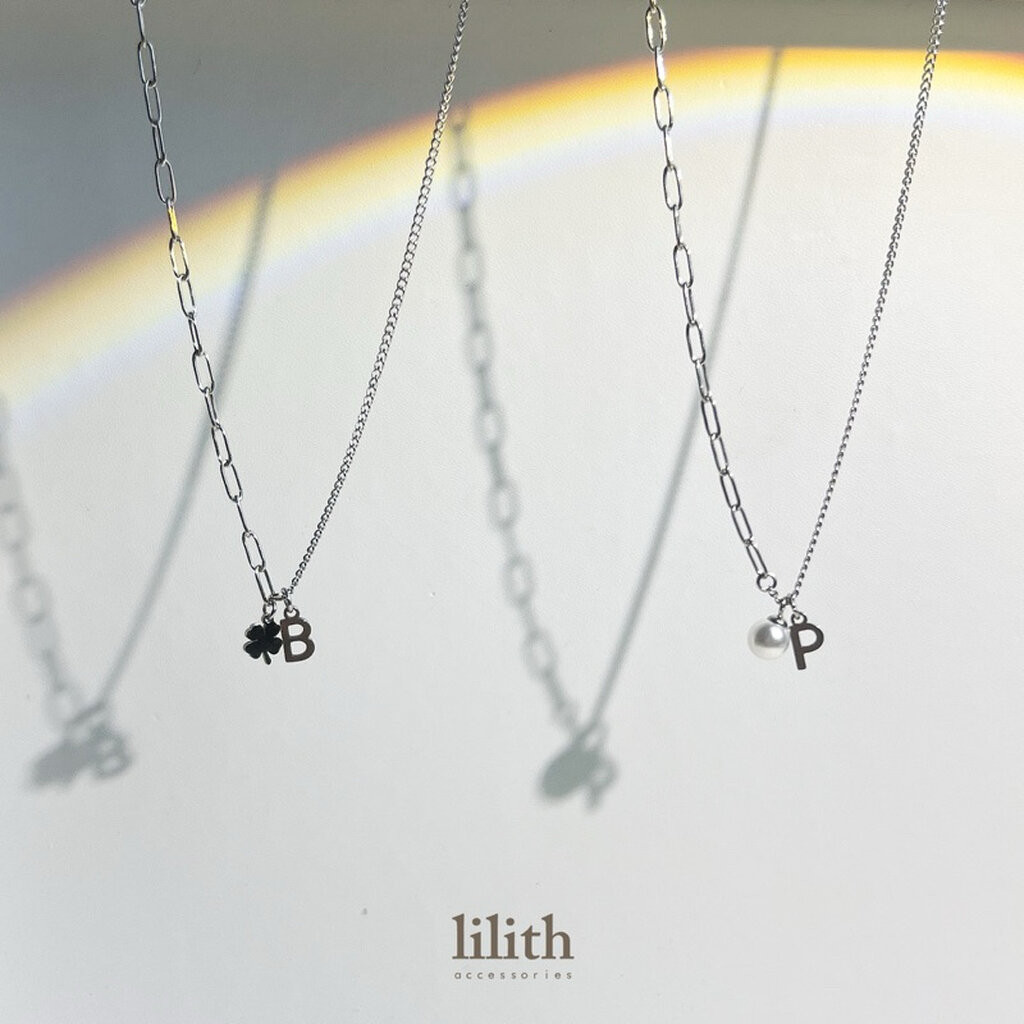 Lilith - clover charm Stainless Steel Link Chain W/ alphabet สร้อยคอ จี้ใบโคลเวอร์