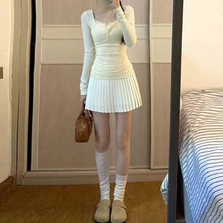 เสื้อแขนยาว สไตล์ฝรั่งเศสผ้าลูกไม้ลายดอกไม้
