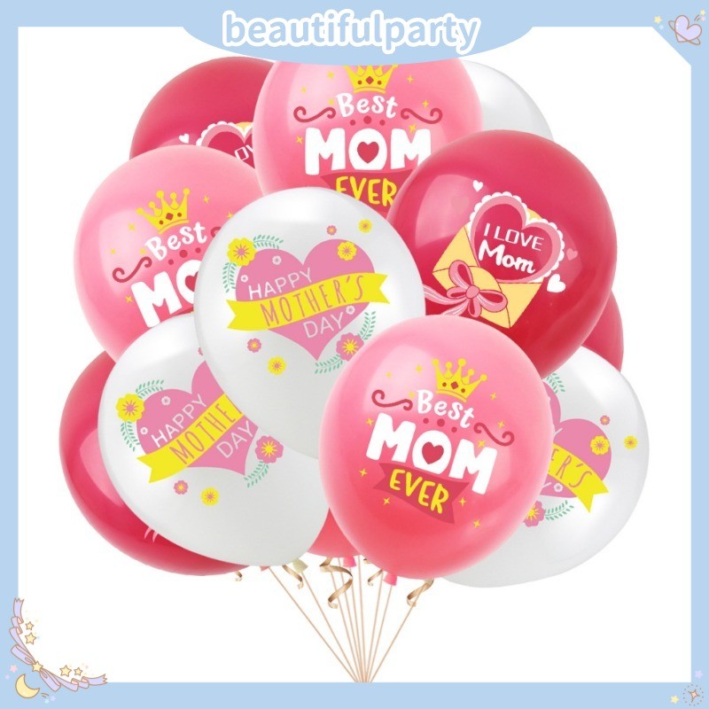 ชุดลูกโป่งลาเท็กซ์ธีมวันแม่: Pink & White Best Mom Ever Decor สําหรับฉลองครอบครัว