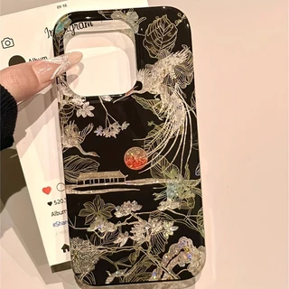 เคสโทรศัพท์สําหรับiPhone 16 17 Pro Max 11 12 13 14 15 16e XS XR X 7 8 16 Plusสไตล์จีนCraneรูปแบบฝาครอบ