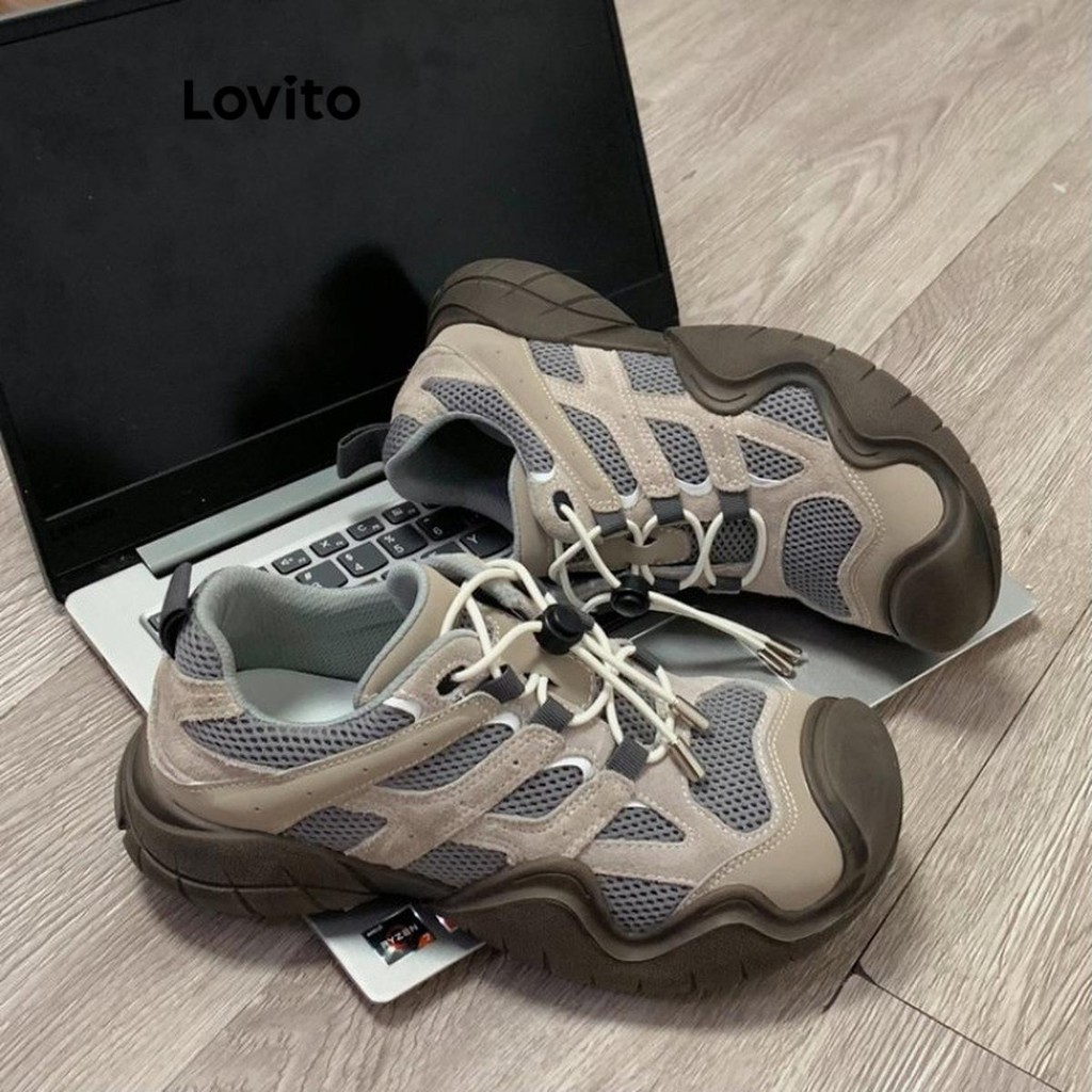 Lovito สปอร์ตตี้สีพื้นสีของสีMatching ตาข่ายBreathable รองเท้าผ้าใบทรงคุณพ่อสุดน่ารักสำหรับผู้หญิง  LFA59244