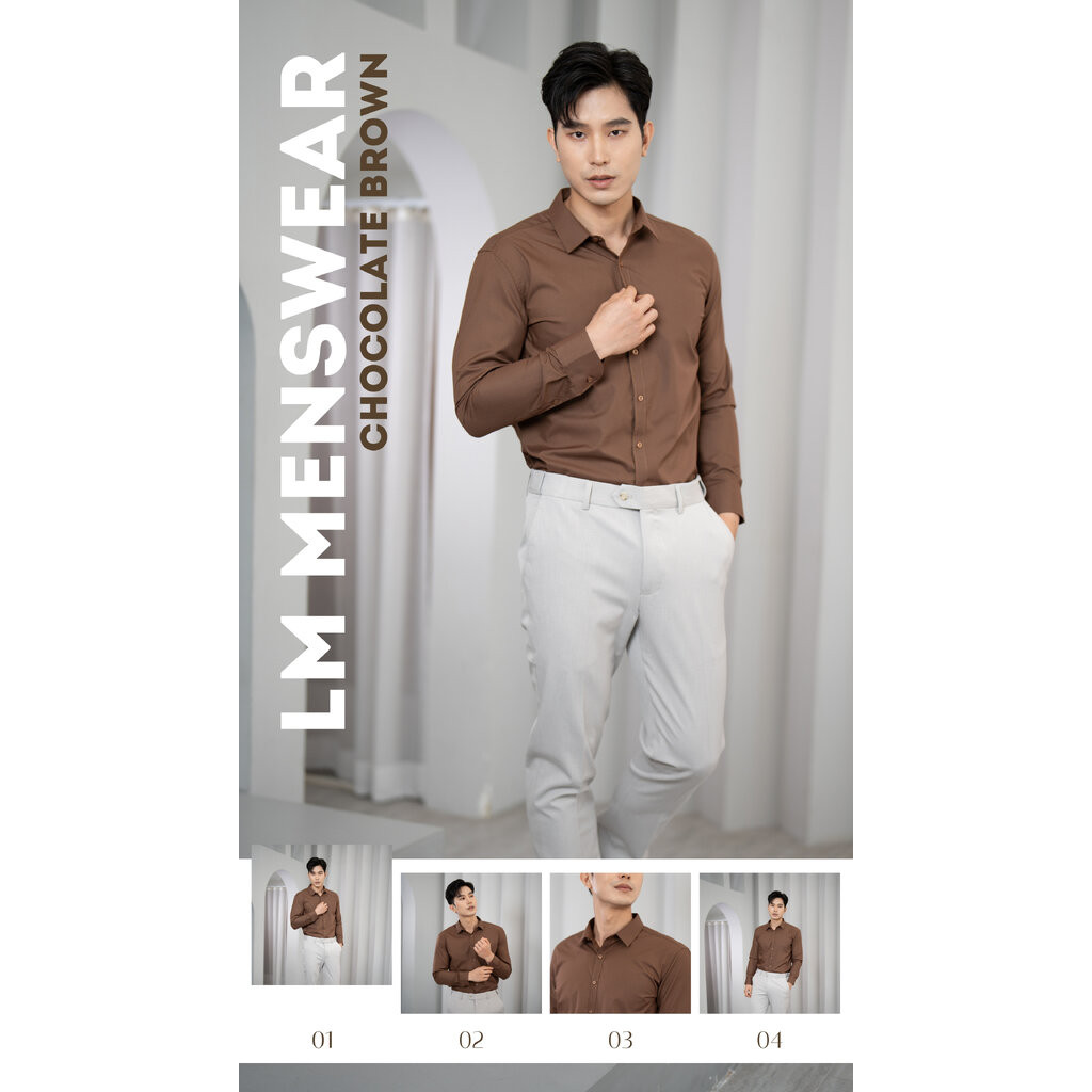 เสื้อเชิ้ตคุณภาพ คอปก 2 แบบ (ซ่อนกระดุม / โชว์กระดุม) สีน้ำตาลช็อคโกแลต (Chocolate Brown)