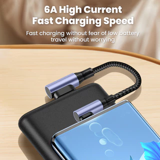 สายข้อศอก 90 องศา USB Type-C 6A Fast Charging สายสั้น