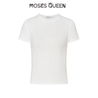 MOSESQUEEN เสื้อยืดไหล่เอวหยิกสีขาวแขนสั้นของผู้หญิงสลิมฟิตเสื้อฐานสั้นสาวเผ็ด #62145