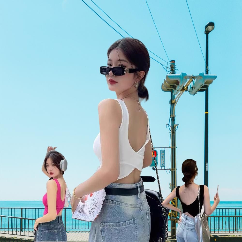 346 เสื้อกล้ามมีบราในตัว ไม่ต้องใส่เสื้อใน เซ็กซี่โชว์หลัง Built-in Bra camisole