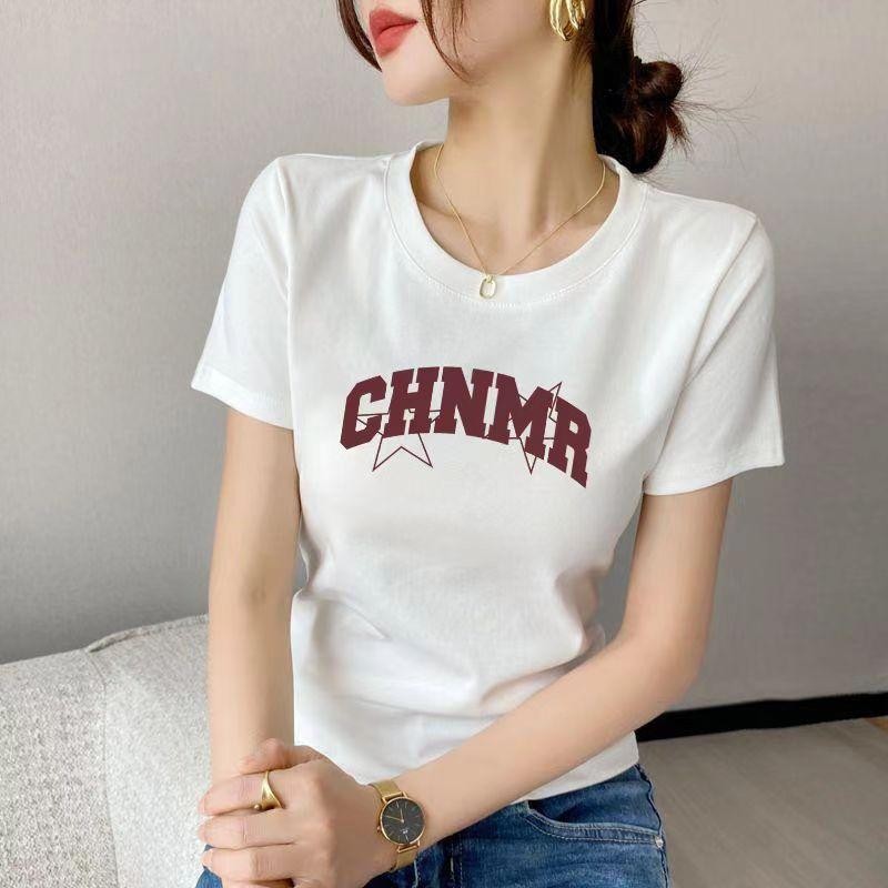 เสื้อยืดแขนสั้น ทรงสลิม แฟชั่นเรียบง่าย พิมพ์ลายตัวอักษร ท็อป สำหรับผู้หญิง - รูปที่ 6