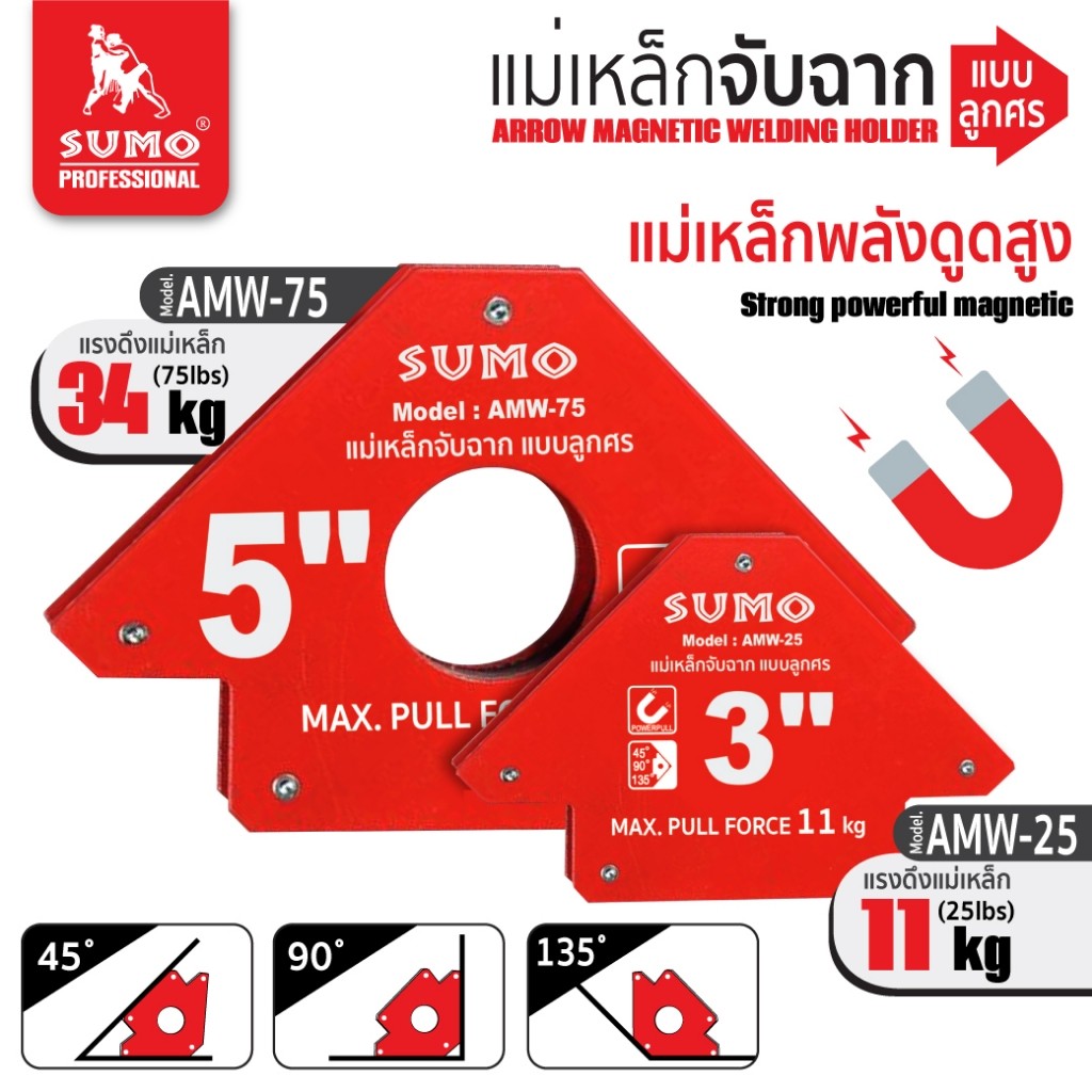 แม่เหล็กจับฉาก SUMO แบบลูกศร 5 นิ้ว ตัวเข้ามุมฉาก ฉากแม่เหล็ก ใช้งานได้ง่าย AMW-25 MW-75H - รูปที่ 4