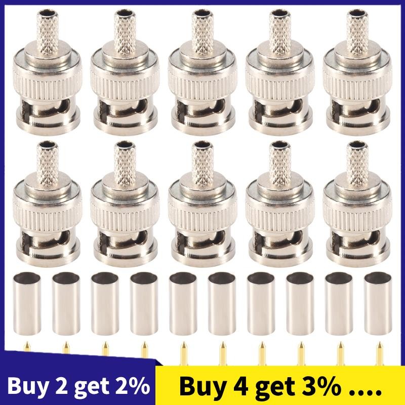 10 ชุด 3 ชิ้น BNC ชาย RG58 ปลั๊ก Crimp Connectors