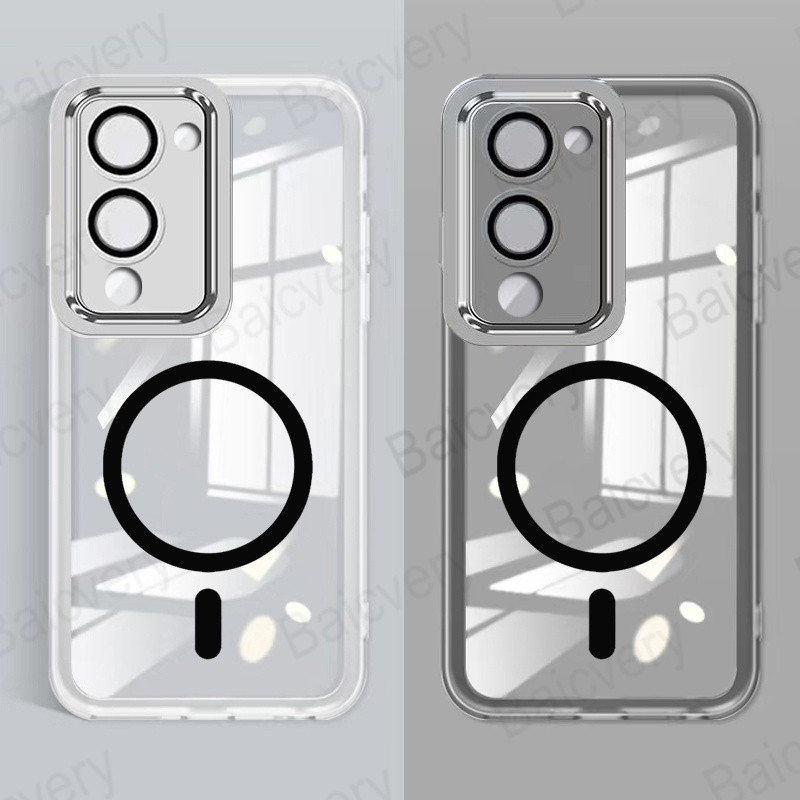 Vivo Y04 4G Y29S Casing Phone Cover Bumper Camera Lens Protect with Magnetic Wireless Charger Sticke