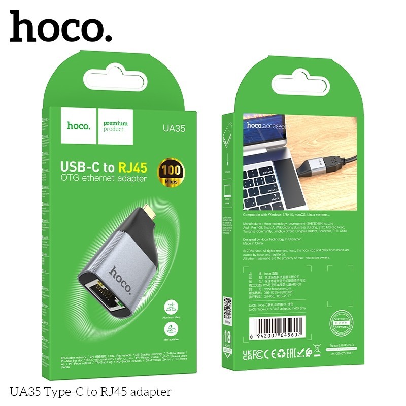 HOCO UA35 Type-C to Ethernet รองรับ Smartphone Tablet Computer Windows MAC