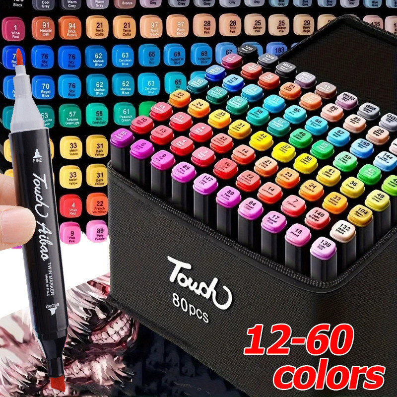 12-60 สี Double Headed Oily Marker Set - Sketch Drawing Graffiti Art Markers - อุปกรณ์การเรียนนักเรียนเครื่องเขียน