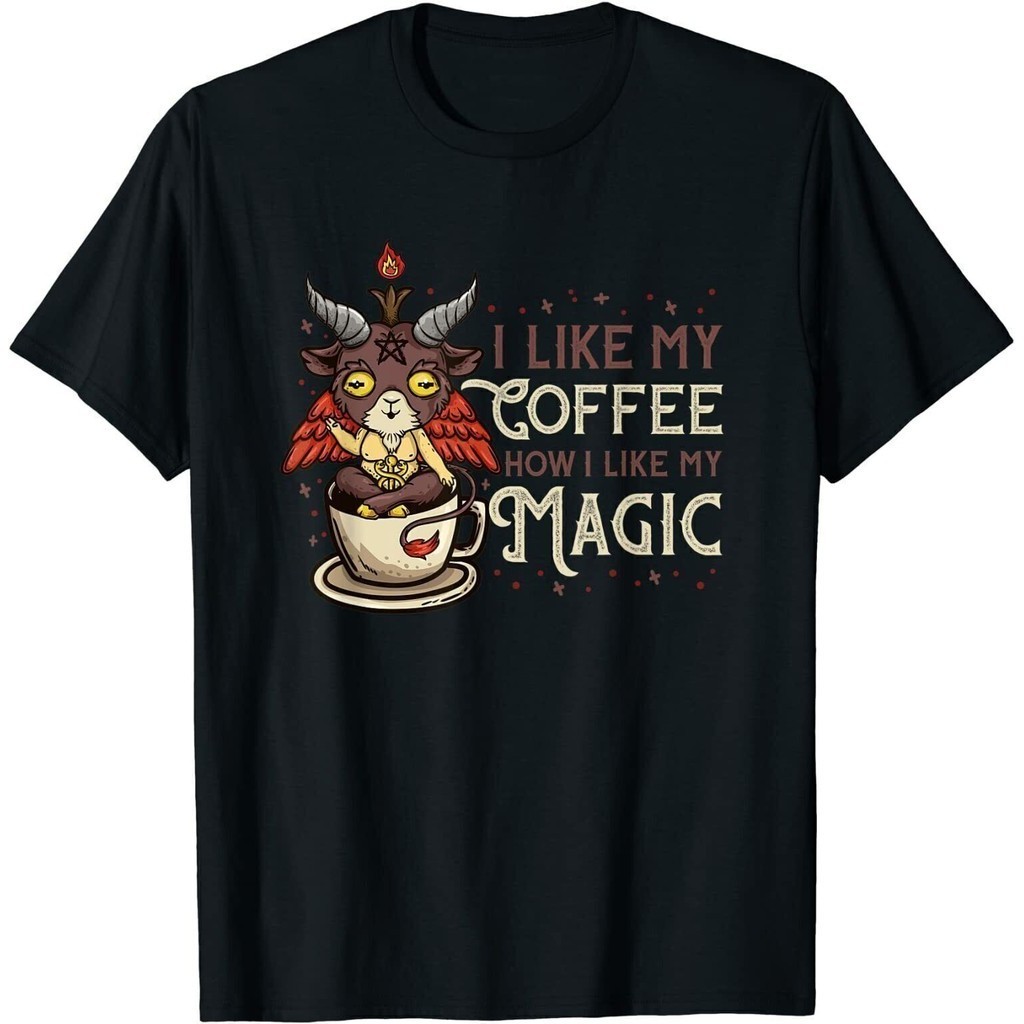 I Like My Coffee How I Like My Magic I Creepy Baphomet เสื้อยืด