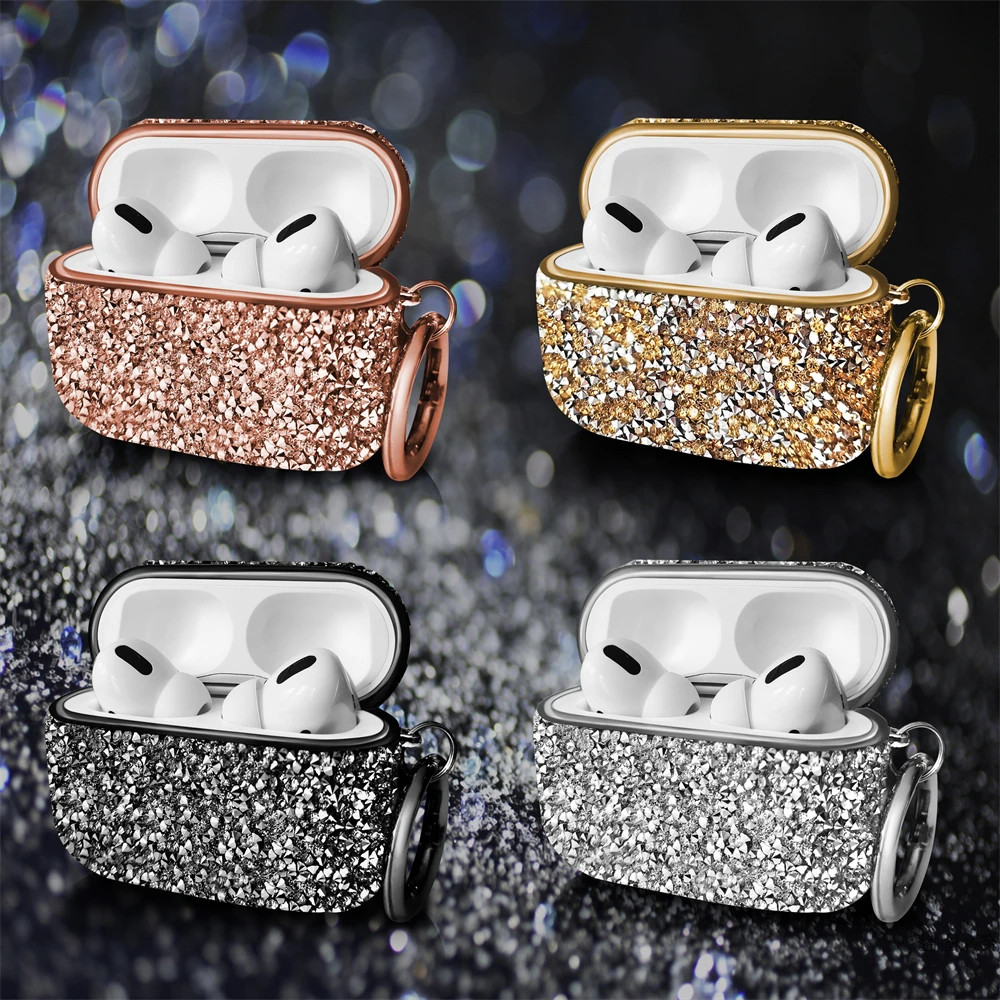 เคสหูฟังบลูทูธไร้สาย แบบแข็ง ลายกลิตเตอร์เพชร 3D พร้อมพวงกุญแจ สําหรับ Airpods Pro 1 2 3