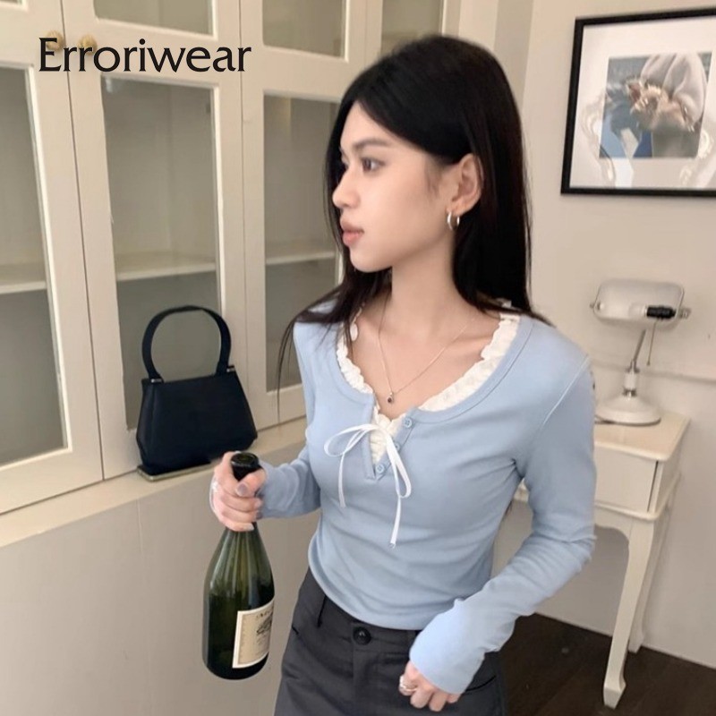 Erroriwear เสื้อยืดแขนยาว ผ้ากํามะหยี่ ยืดหยุ่นสูง สีตัดกัน สไตล์เยอรมัน สําหรับผู้หญิง 2024