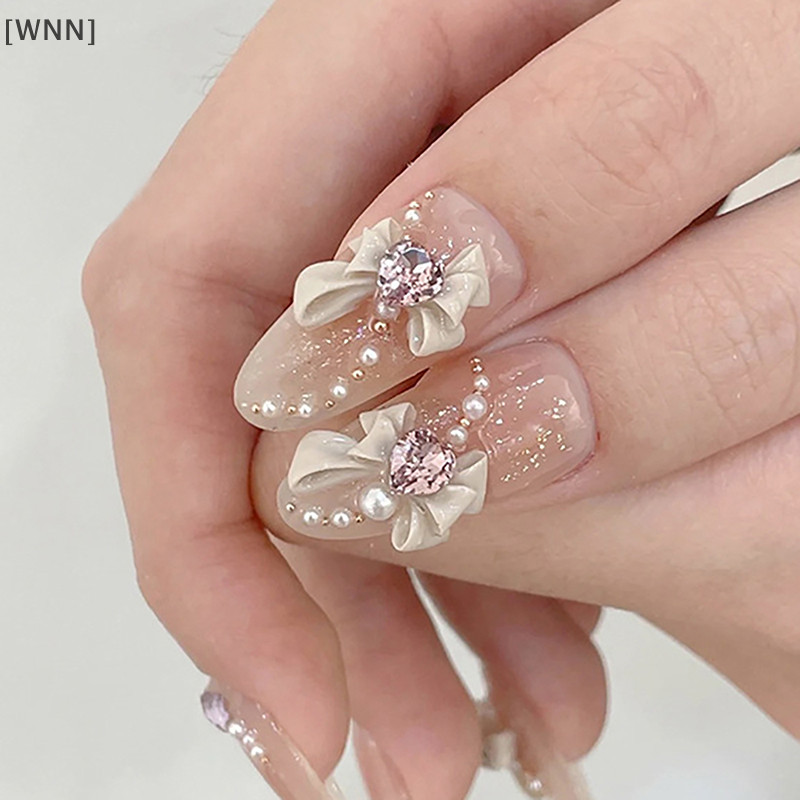 [WNN] พร้อมส่ง ริบบิ้นเรซิ่น รูปโบว์ 3D สีชมพู สําหรับตกแต่งเล็บ 10 ชิ้น