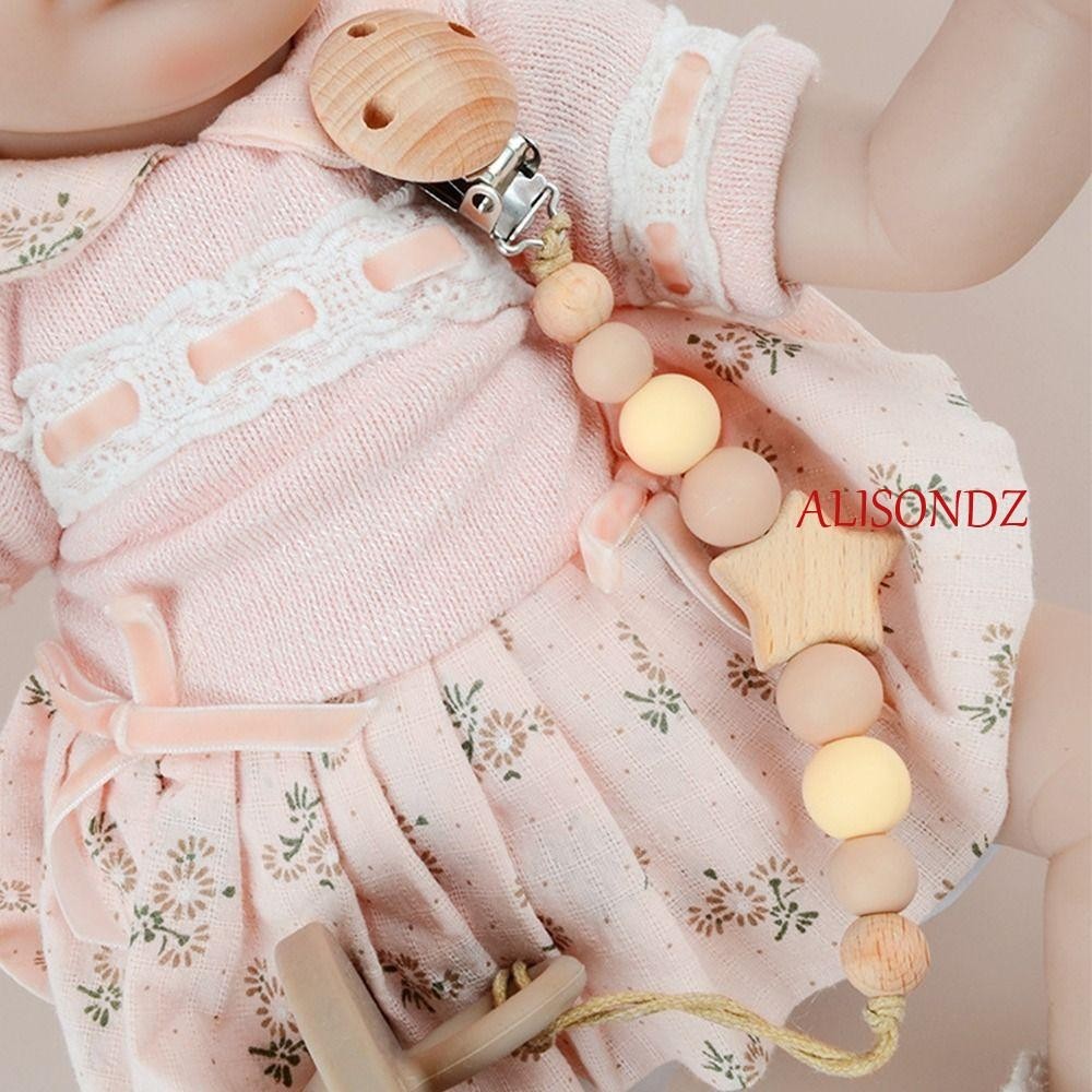 Alisondz คลิปหนีบจุกนมหลอกเด็ก คลิปไม้ โซ่จุกนมหลอกเด็ก ดาวน่ารัก ที่ใส่จุกนมหลอกเด็ก คลิปยางกัด ของเล่น สายรัดเด็ก