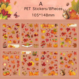 Journamm สติกเกอร์ PET ลายดอกไม้ และใบไม้ สําหรับตกแต่งสมุดภาพ เครื่องเขียน 8 ชิ้น ต่อแพ็ค