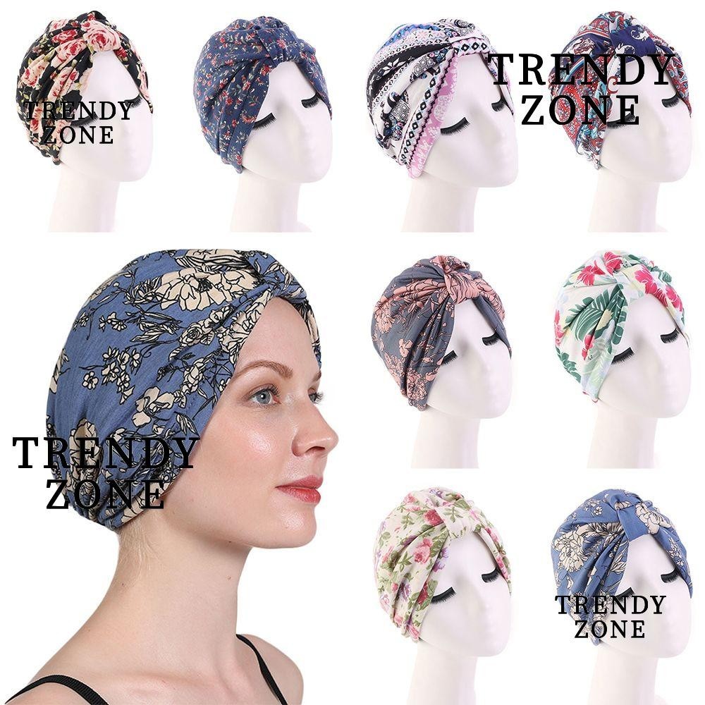 Trendyzone ผ้าโพกหัว หมวกผูกปม จีบ ผ้าซาติน ซับใน ผ้าฝ้าย หมวกคลุมหัว