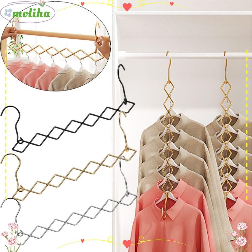 Moliha ไม้แขวนเสื้อ ราวตากผ้า สเตนเลส พับได้ ประหยัดพื้นที่วิเศษ ตะขอหลายพอร์ต