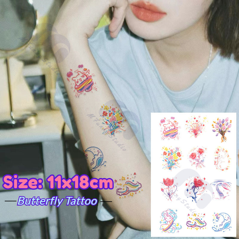 【MF Magic Tattoo】รอยสักชั่วคราว ลายผีเสื้อ กันน้ํา ติดทนนาน 3-6 วัน 095